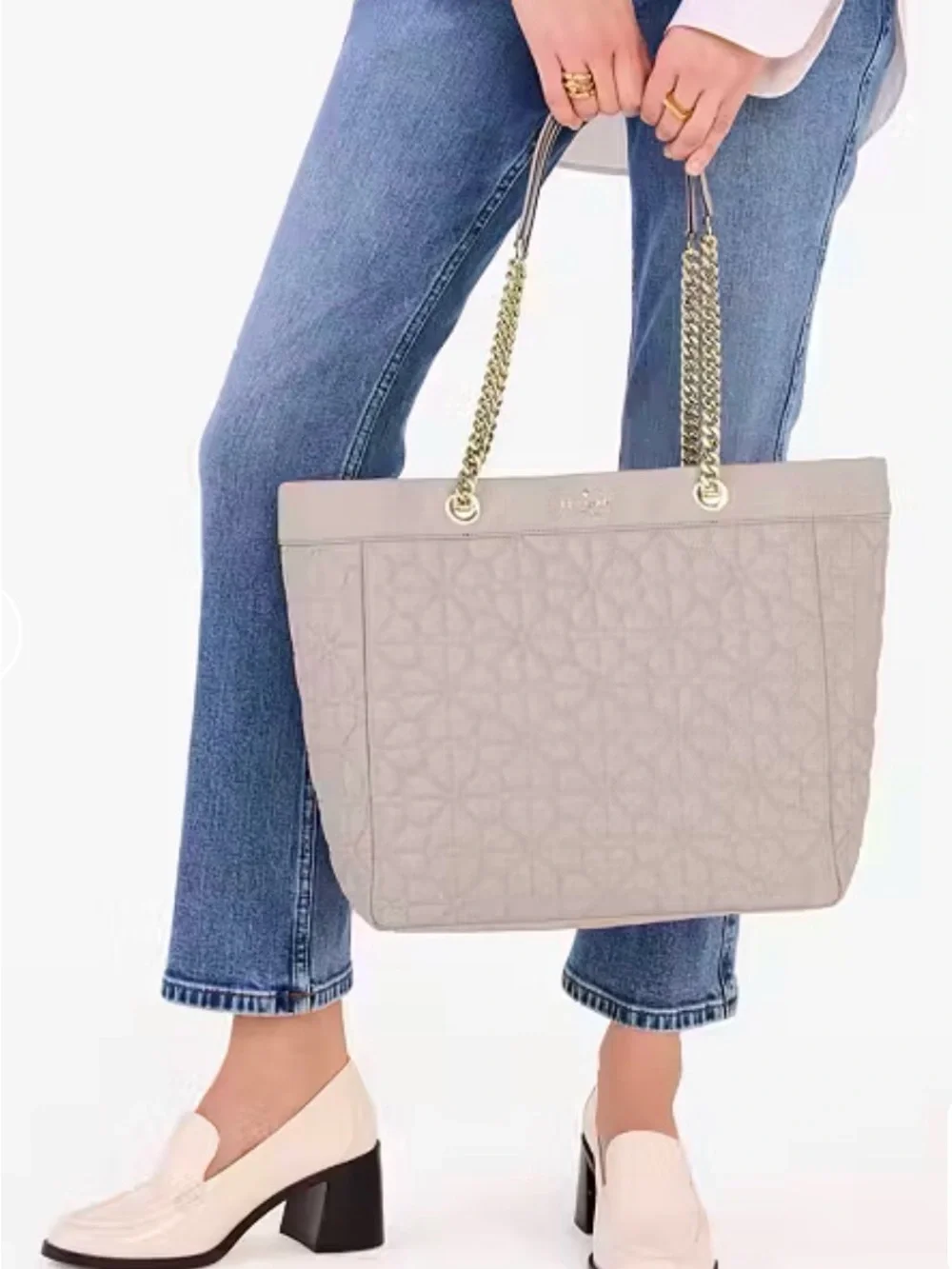 Kate Spade (NWT) Spade Flower Quilted Fabric XL Tote in Cozy Grey